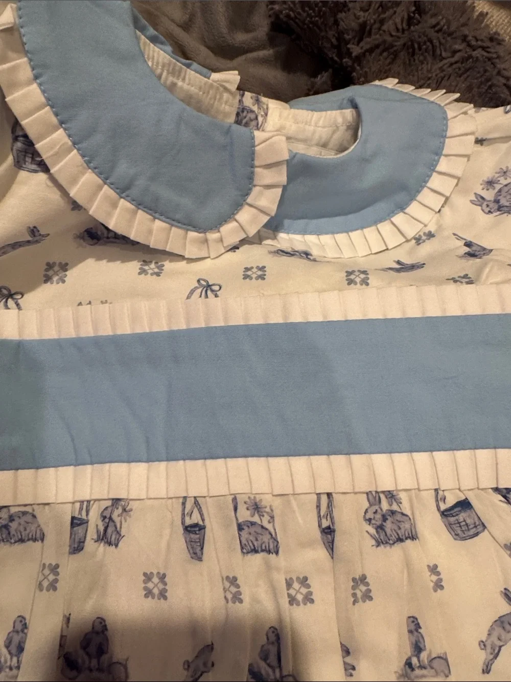 Classic Blue & White Printed Bubble Romper with Peter Pan Collar